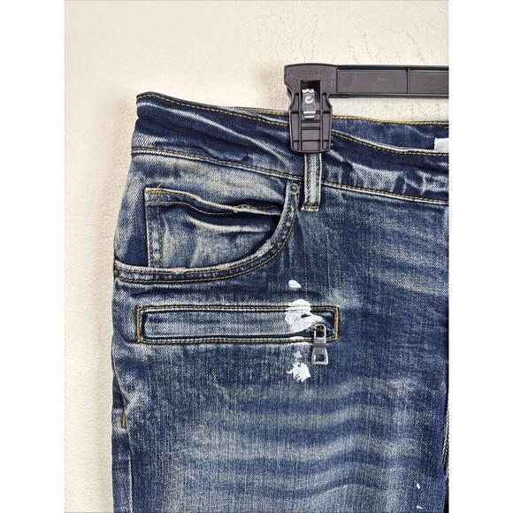 (R7) Embellish Jeans Mens Size 34/33 Biker Distressed Ribbed Paint Spattered - Picture 3 of 15